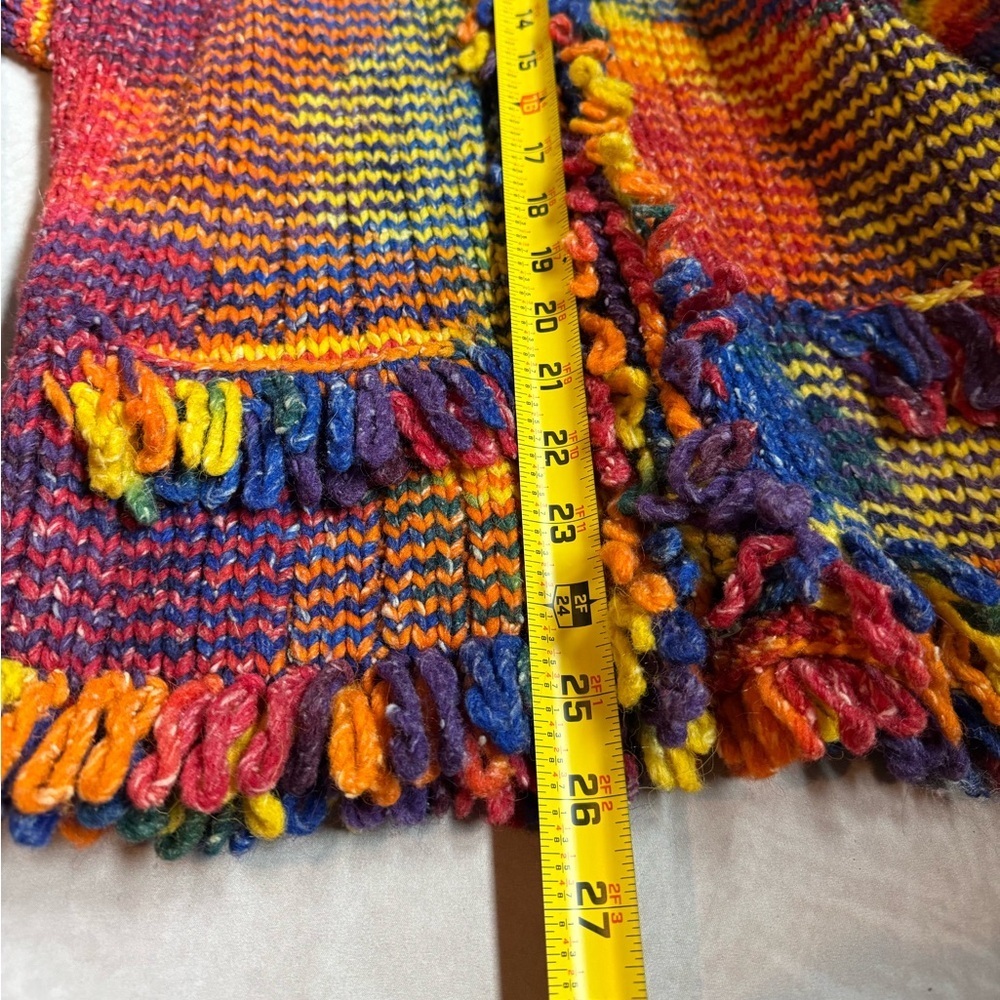 Otavalo Native Handknit Sweater Ecuador Cotton Wool Blend Rainbow Colorful Small - Picture 9 of 9